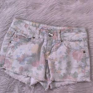 Celebrity denim white washed floral shorts